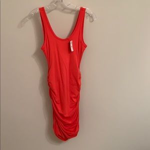 Coral ruched side dress